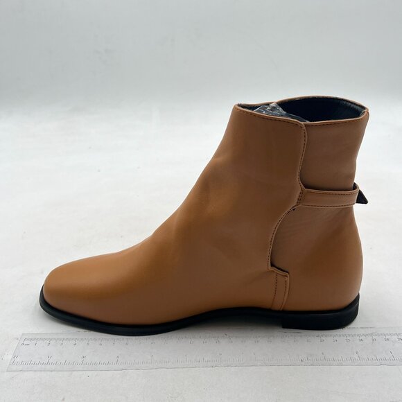 Brown Women Low Heel Back Strap Buckle Ankle Boots Square Toe Ladies Short Boots - Picture 1 of 7